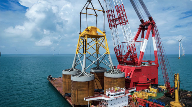 大唐儋州1.2GW海上風電項目(mù)完成國內最大吸力桶導管(guǎn)架基礎沉貫 大唐儋州1.2GW海上風電項目完成國內最大吸力桶導管架基礎沉貫